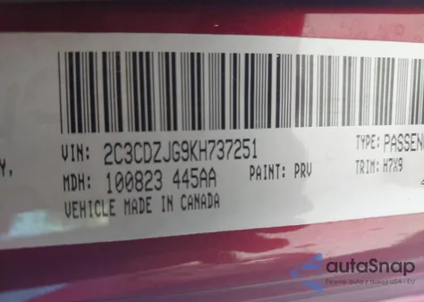 2019 Dodge Challenger Gt из США, поврежденный, VIN 2C3CDZJG9KH737251